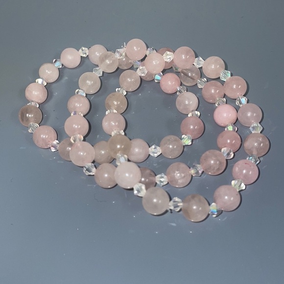 Rose quartz stackable 7 Inch lot 3 healing stone love boost peace calm braceles - Picture 5 of 5